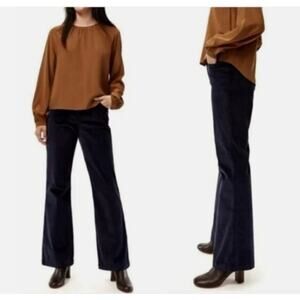 NWT! Babaton Aritzia 8 Joey Corduroy Pants Navy Blue High Rise Flare Leg Ribbed